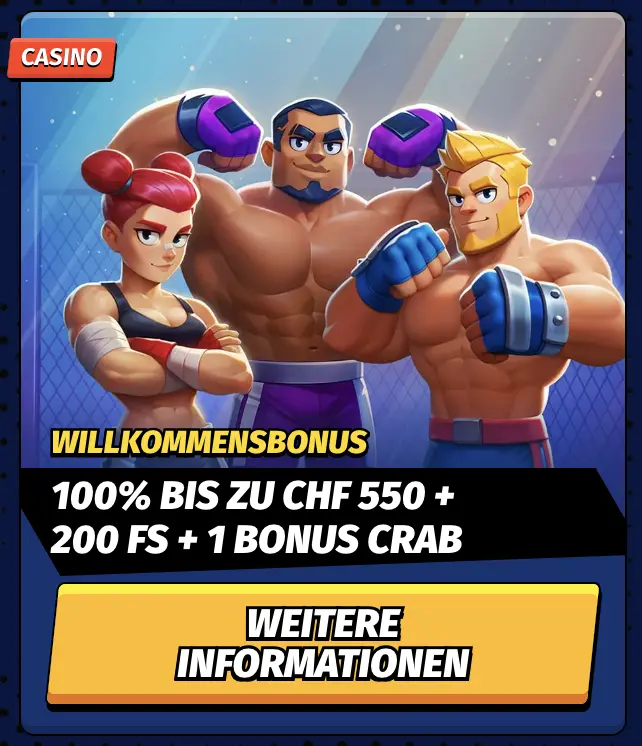Willkommensbonus BigClash Casino BigClash Casino Willkommensbonus mit drei Cartoon Kämpfern
